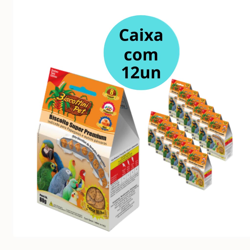 Caixa com 12 un (atacado) de Petisco Para ARARAS PAPAGAIOS E OUTRAS AVES de 80gr cada - Marca Biscottini Pet