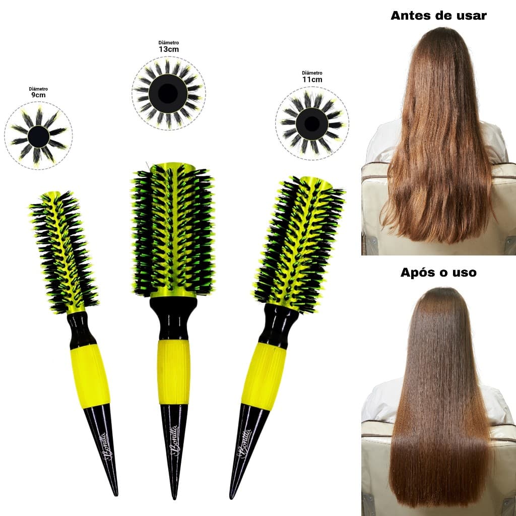 Kit 3 pc Escovas Profissionais De Cabelo Cerdas
