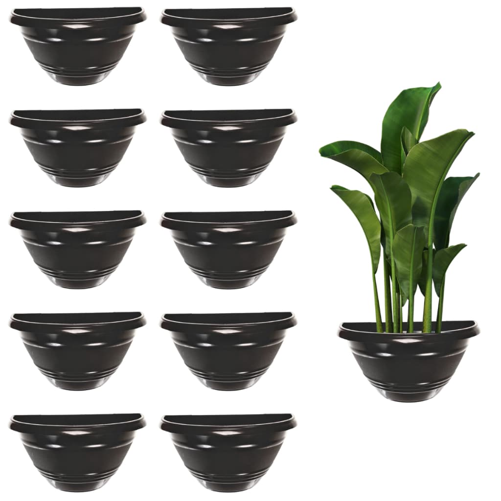 Kit 10 Vaso de Parede Meia Lua Preto de Plastico Flores e Plantas