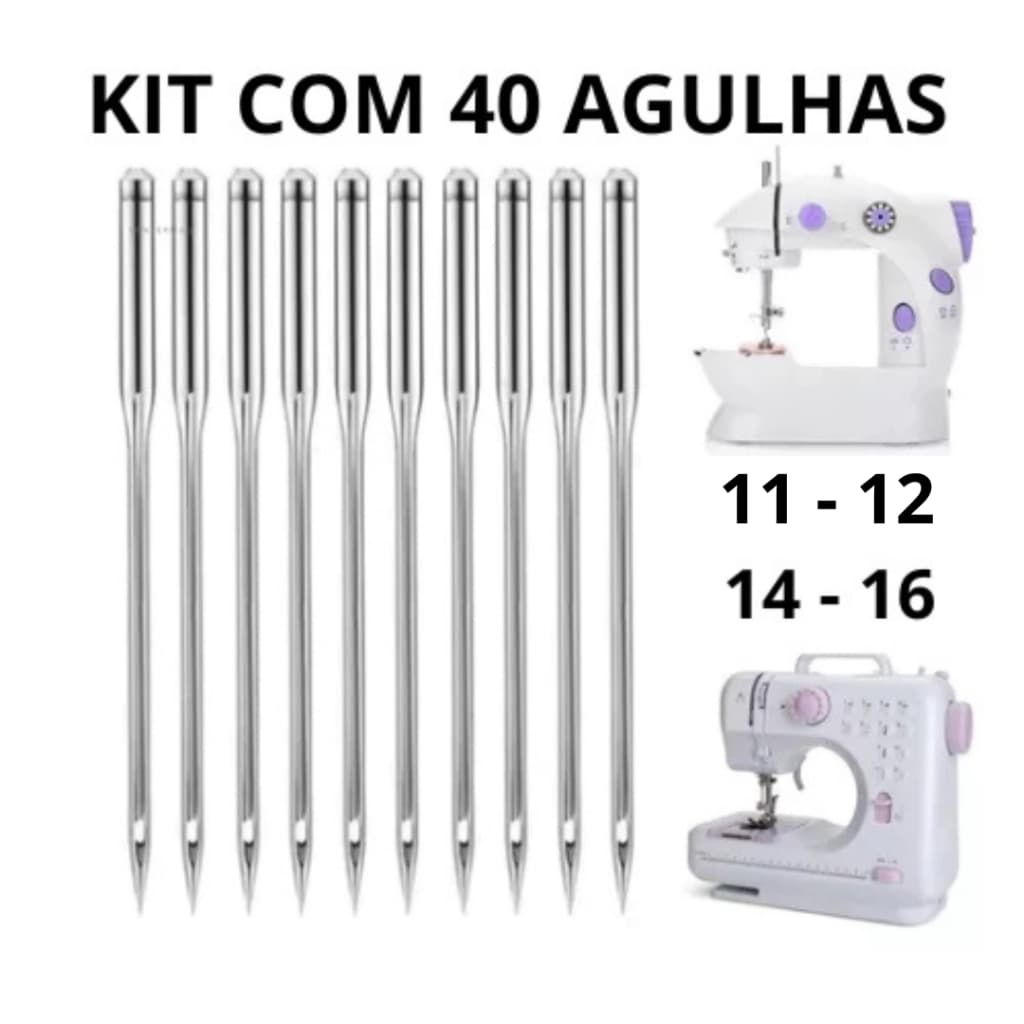 KIT 40 AGULHAS MINI MAQUINA DE COSTURA DOMESTICA - Vários Tamanhos