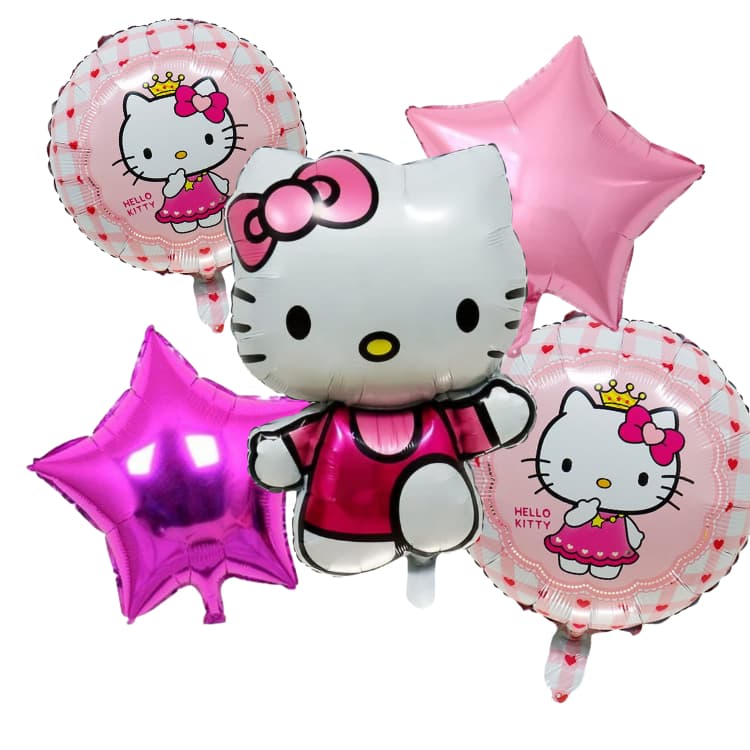 Kit 5 Balão Hello Kitty Rosa + 2 Balão Redondo+ 2 Estrela Metalizados