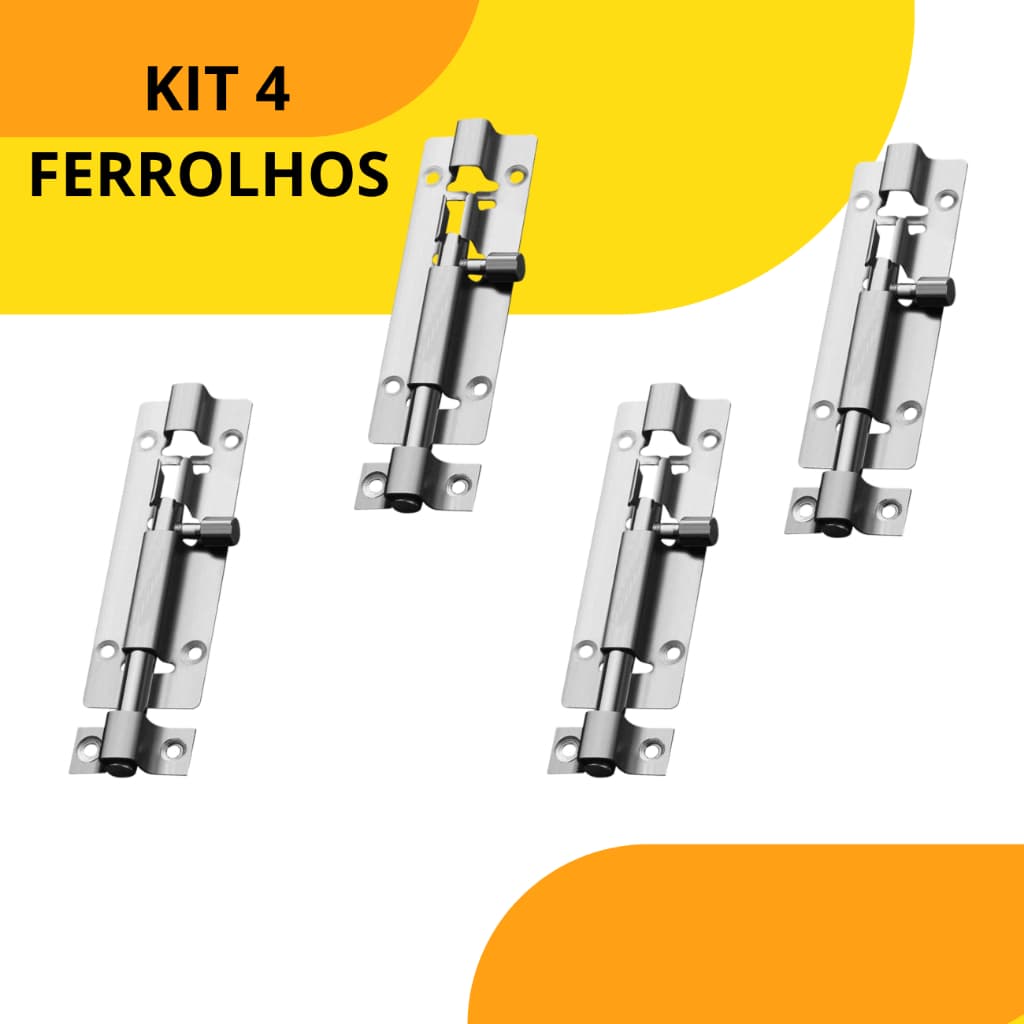 Kit 4 Trinco Ferrolho Fecho Cromado Para Porta Portão Janela 7,5 Cm Com Parafusos