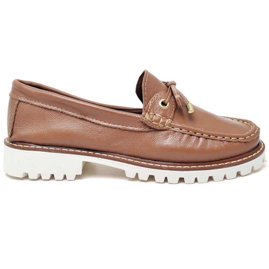 Mocassim Feminino De Couro Caramelo Elegante Social Modelo Tratorado Moderno