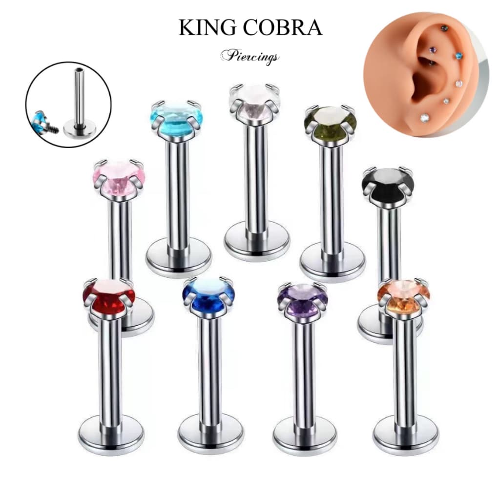 Piercing Ponto de Luz em Aço Cirúrgico Prateado com Zircônia 3mm Cravejada em Cores Diversas KA001