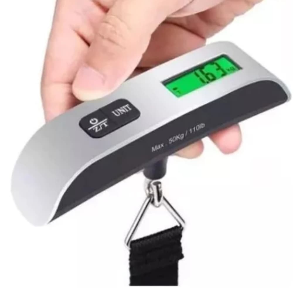 Balança Eletrônica Portátil Até 50kg/110lb com Precisão 10g Tela LCD Clara Função Tara e Zeragem Alça Reforçada