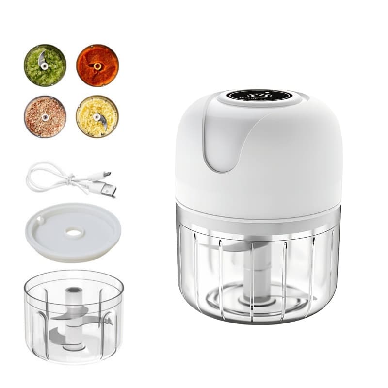 Mini Processador De Alimentos 250ml Moedor Alho E Alimentos Elétrico Sem Fio Recarregável USB Branco