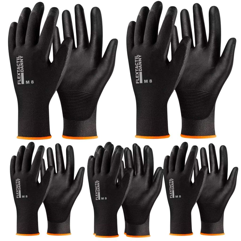 Kit 05 Pares Luva PU Danny Multitato Preta Flextactil Mecânico Epi Montagem Manutenção Geral