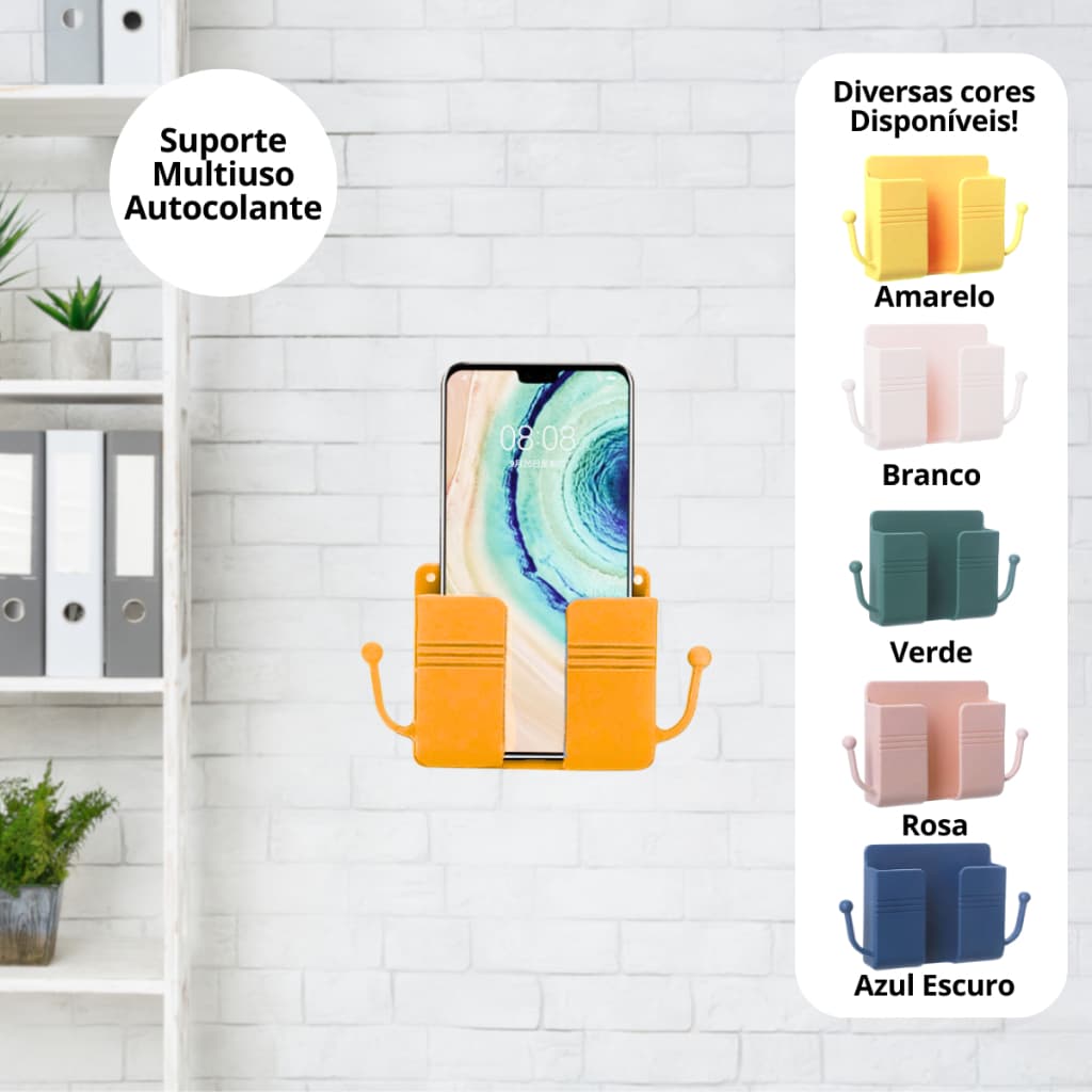 Suporte de Parede Plástico Autocolante Multiuso para Celular com  Ganchos Chaves VENTO