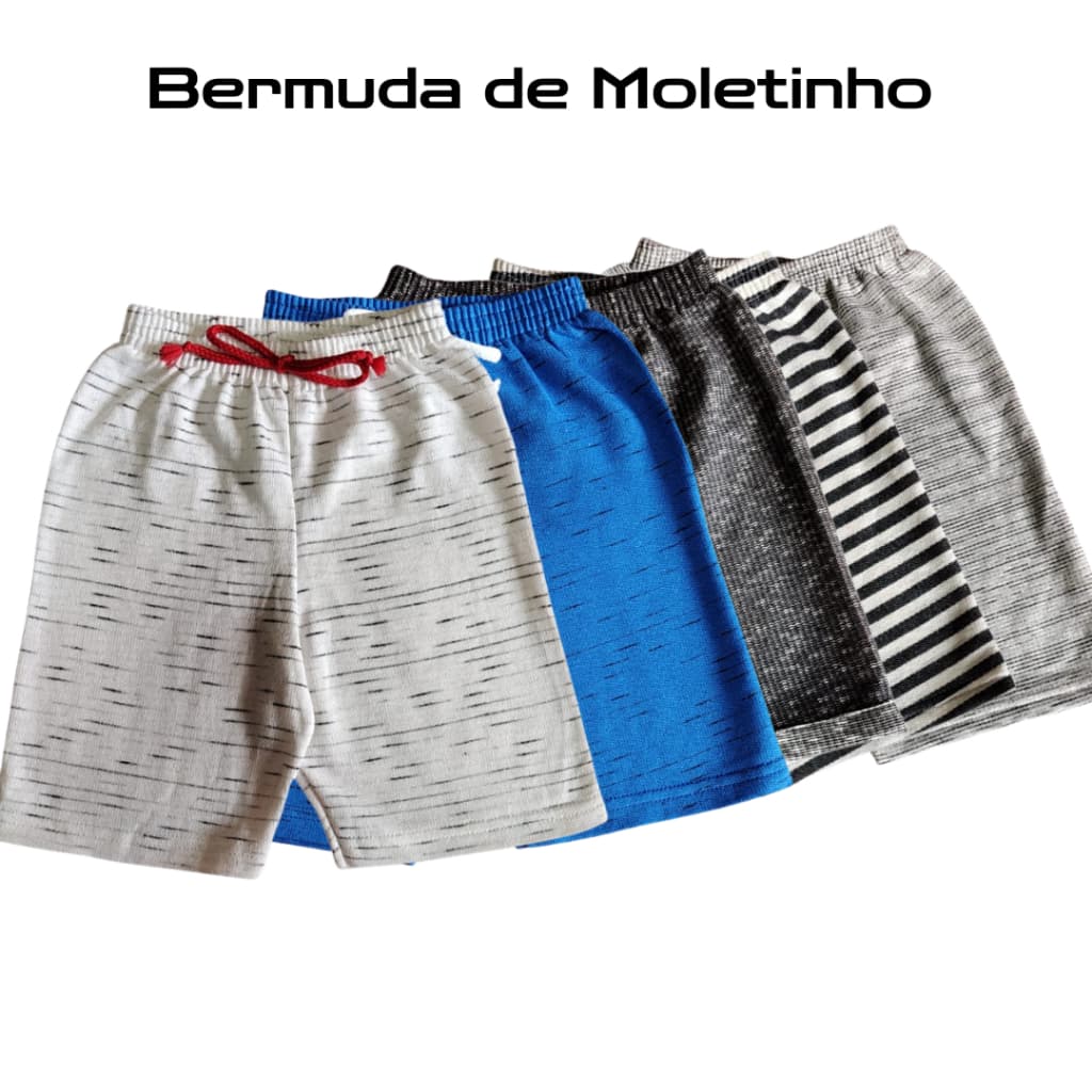 Kit 5 Bermudas Infantil Juvenil Menino Cores Sortidas em Moletinho