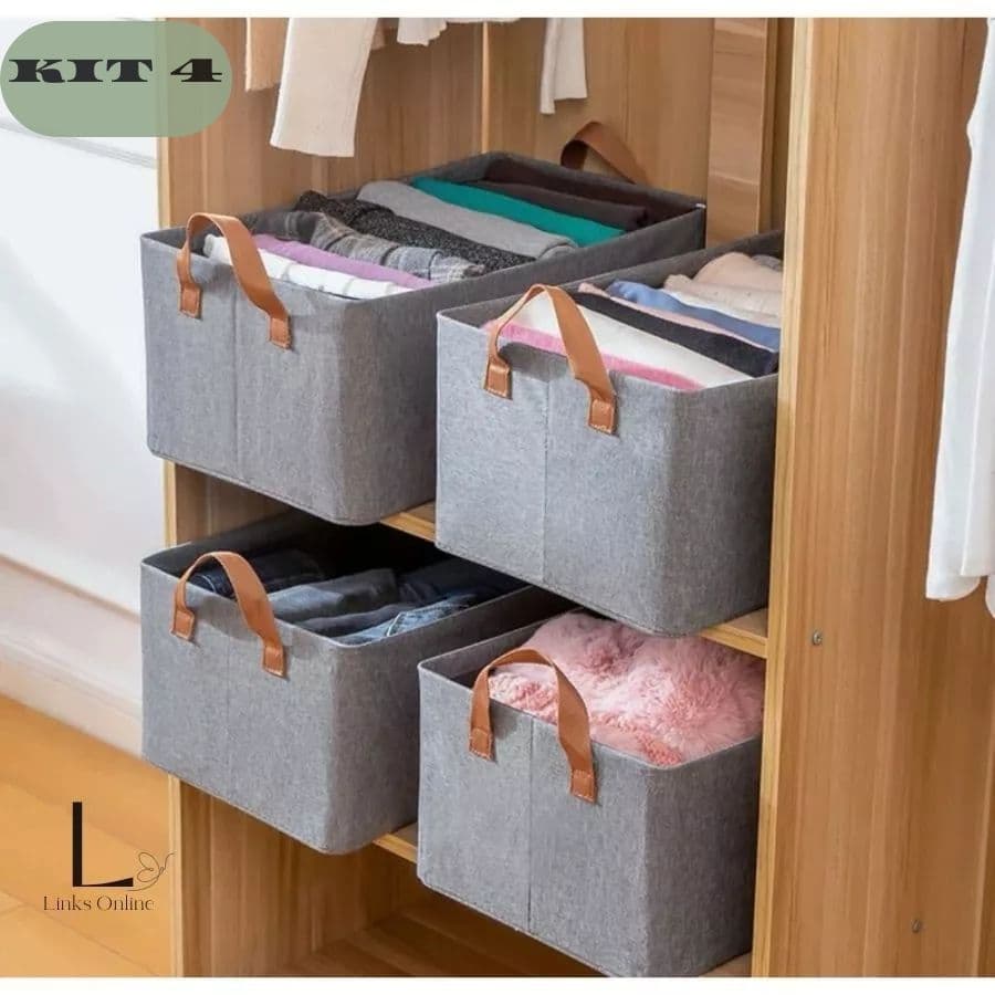 KIT 4 Organizador De Caixas De Armazenagem De Roupas Grandes Dobráveis Gavetas De Armários De Guarda