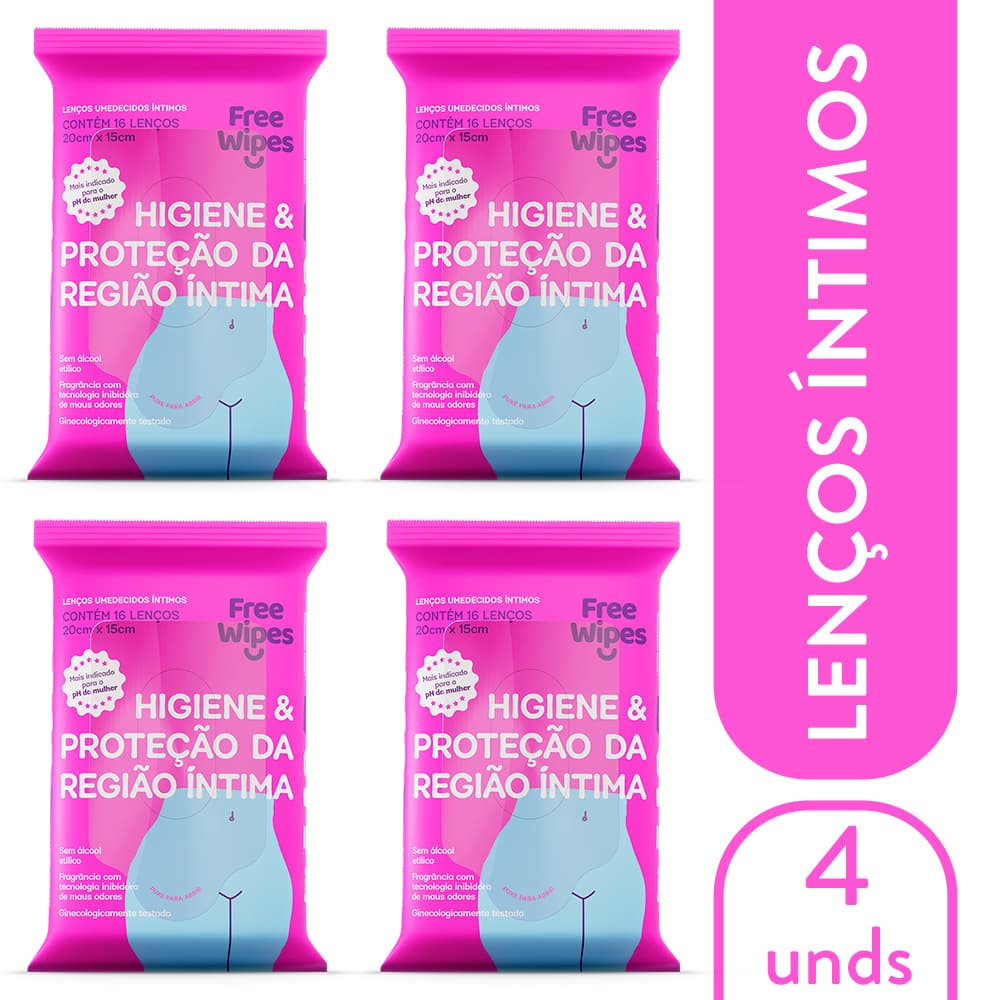 Kit 4 Pacotes de Lenço Umedecido Higiene Íntima Feminina Free Wipes