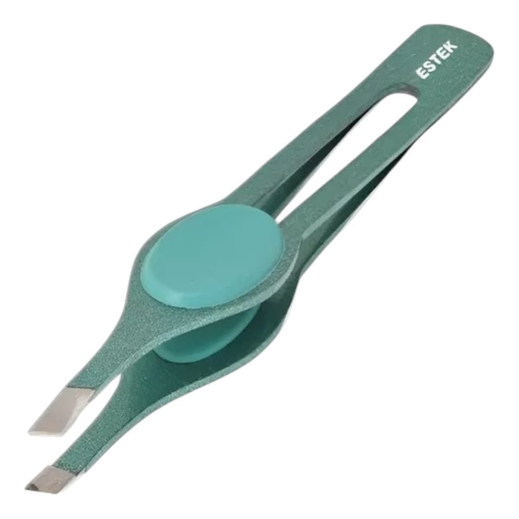 Pinça Profissional Para Sobrancelhas Verde Depilação Laqueada Diagonal Obliqua Estética Estek