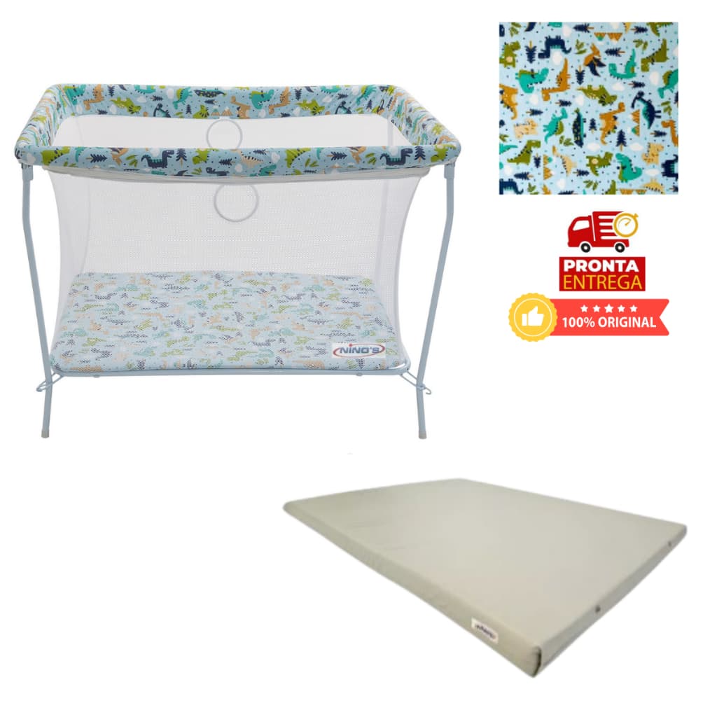 BERÇO CERCADO CHIQUEIRINHO DINO COM COLCHÃO E MOSQUITEIRO