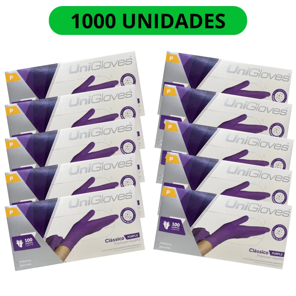 Kit 10 caixas de luva Descartáveis Látex Unigloves clássico ROXA (PURPLE) C/1000 Unidades Com Pó