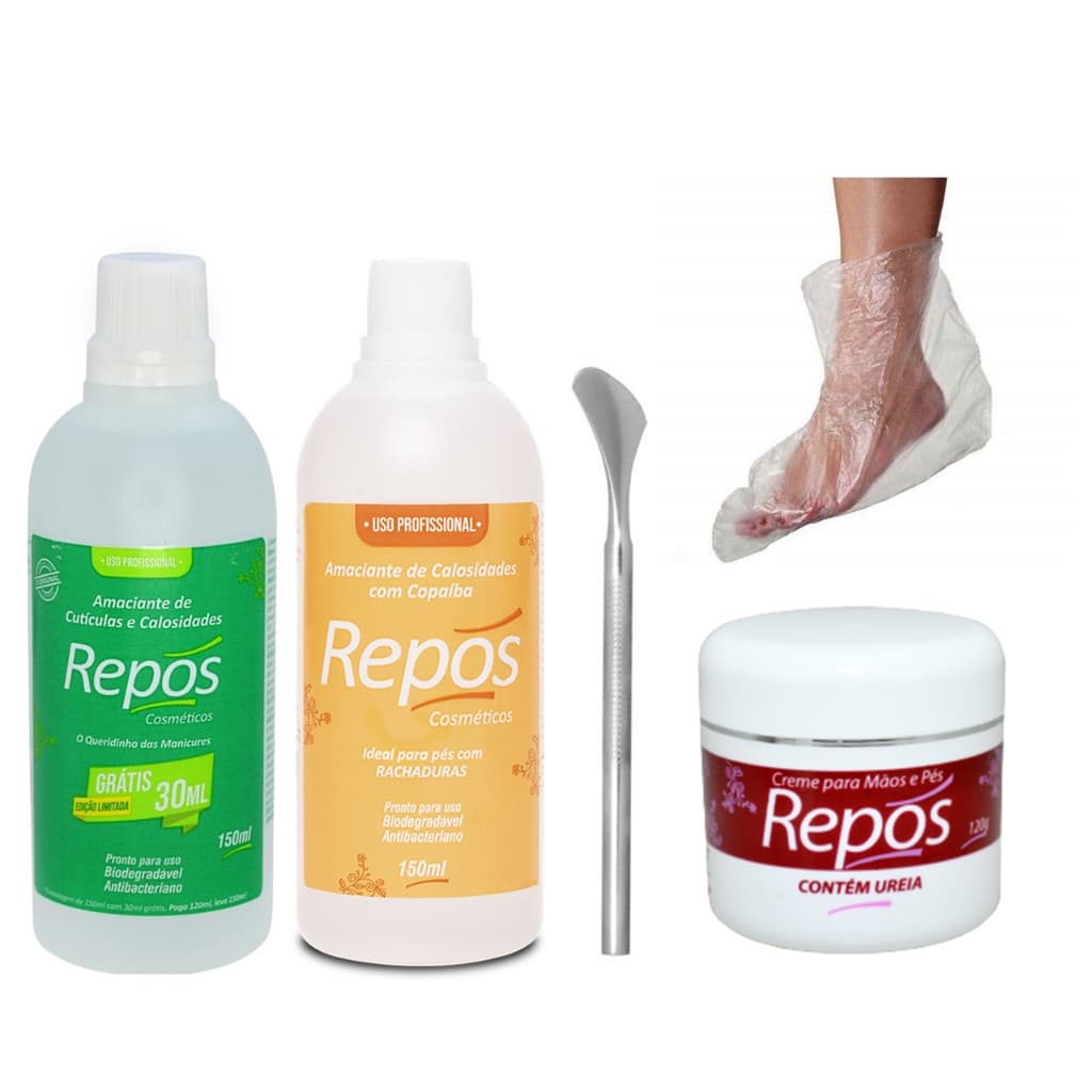 Kit AMOLECEDOR de Cutículas 150ml Repos + Amaciante COPAÍBA + 222 + Creme URÉIA + 10 Botas