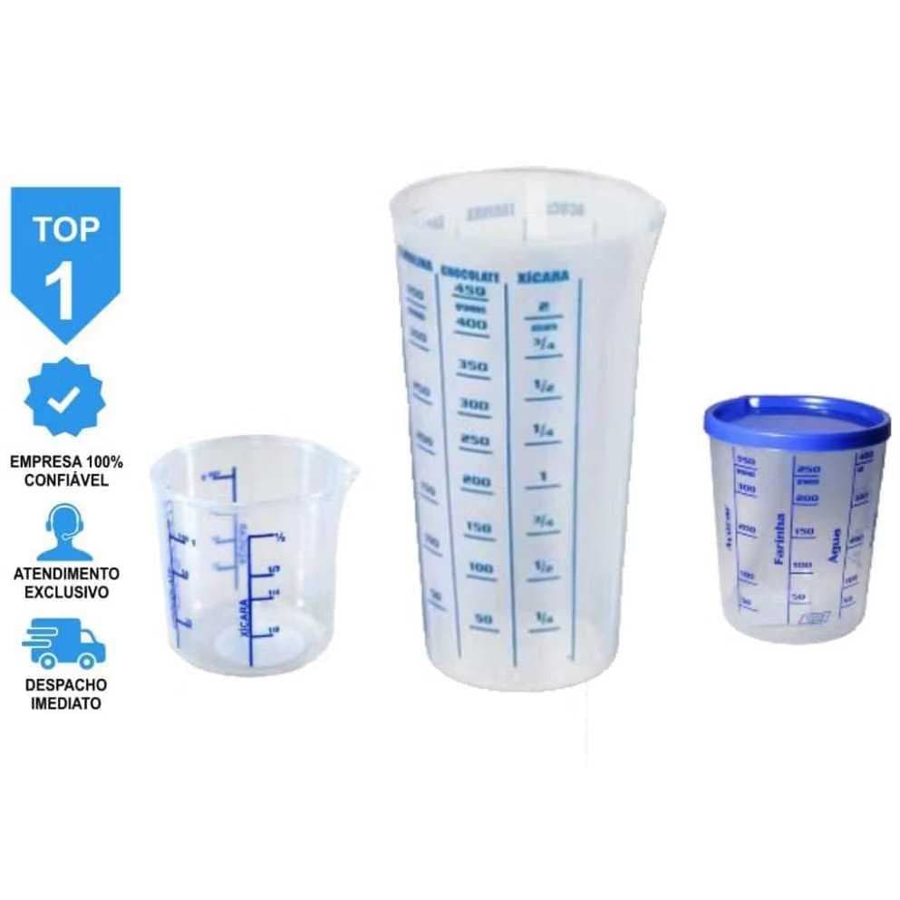Kit 3 Copos 100ml/400ml/500ml Bico Dosador Medida Marcada