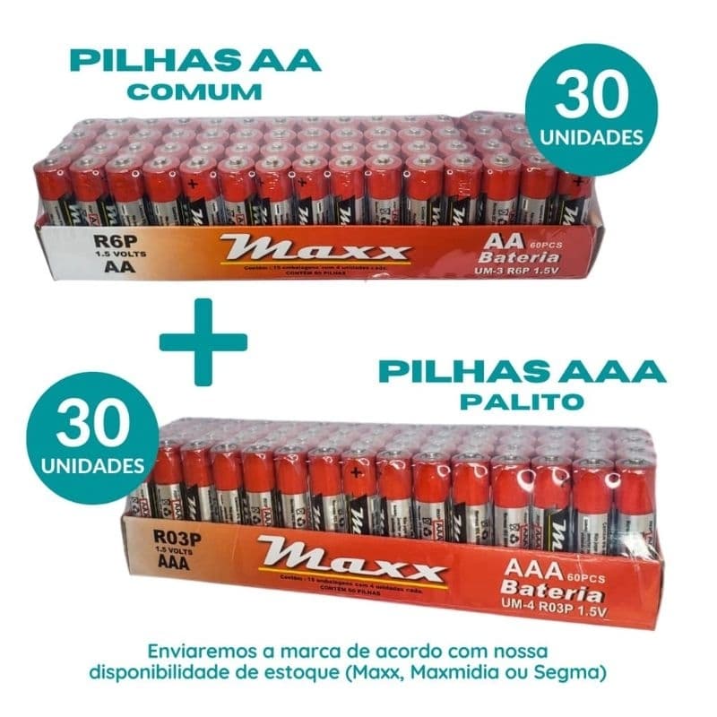 Super Kit de Pilhas 60 un 1,5v 30 pilhas AA + 30 pilhas AAA Preço de revenda  validade Ok