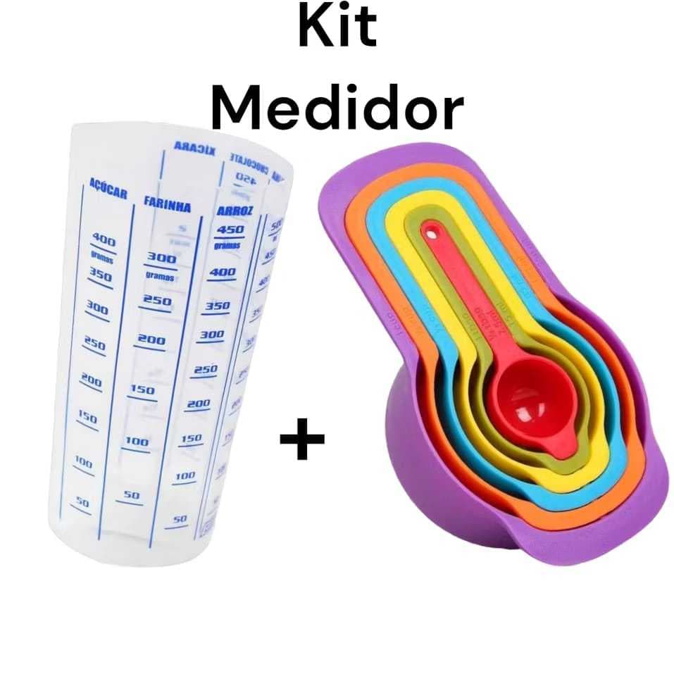 Kit Medidas Para Receitas 6 Colheres Medidora Em Xicara ML + 1 Copo Medidor Graduado Dosador De Medidas 500 Ml De Plásti
