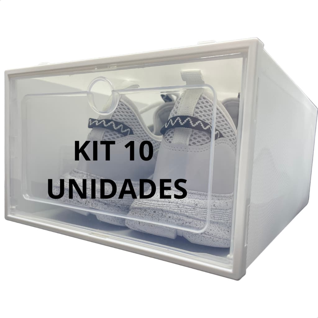Caixa Organizadora de Tênis Sapatos Chinelo Branca Empilhavel Dobrável 10 Unidades