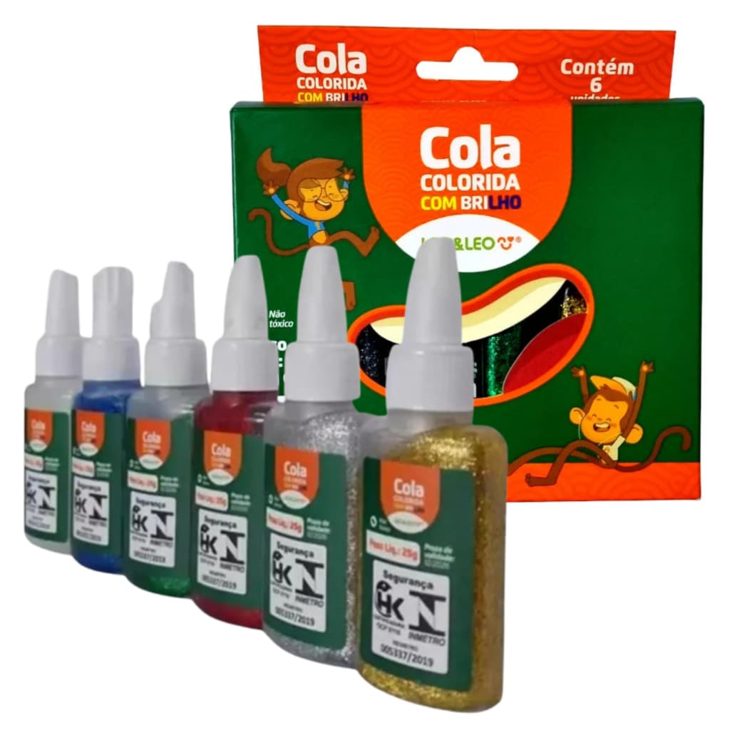 Cola Colorida Leo & Leo 25g com Brilho-6 Unidades
