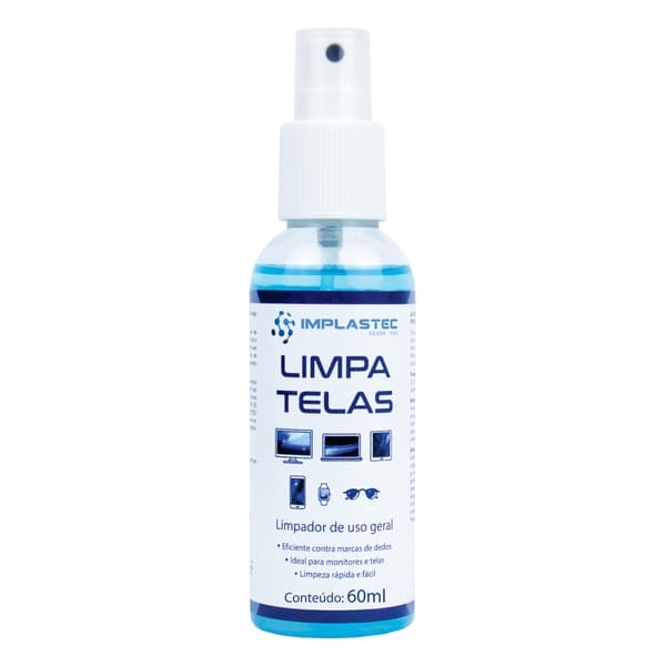 Limpa Telas Tira Manchas Poeira Monitor Celular Tv Notebooks 60ml Implastec Líquido Transparente