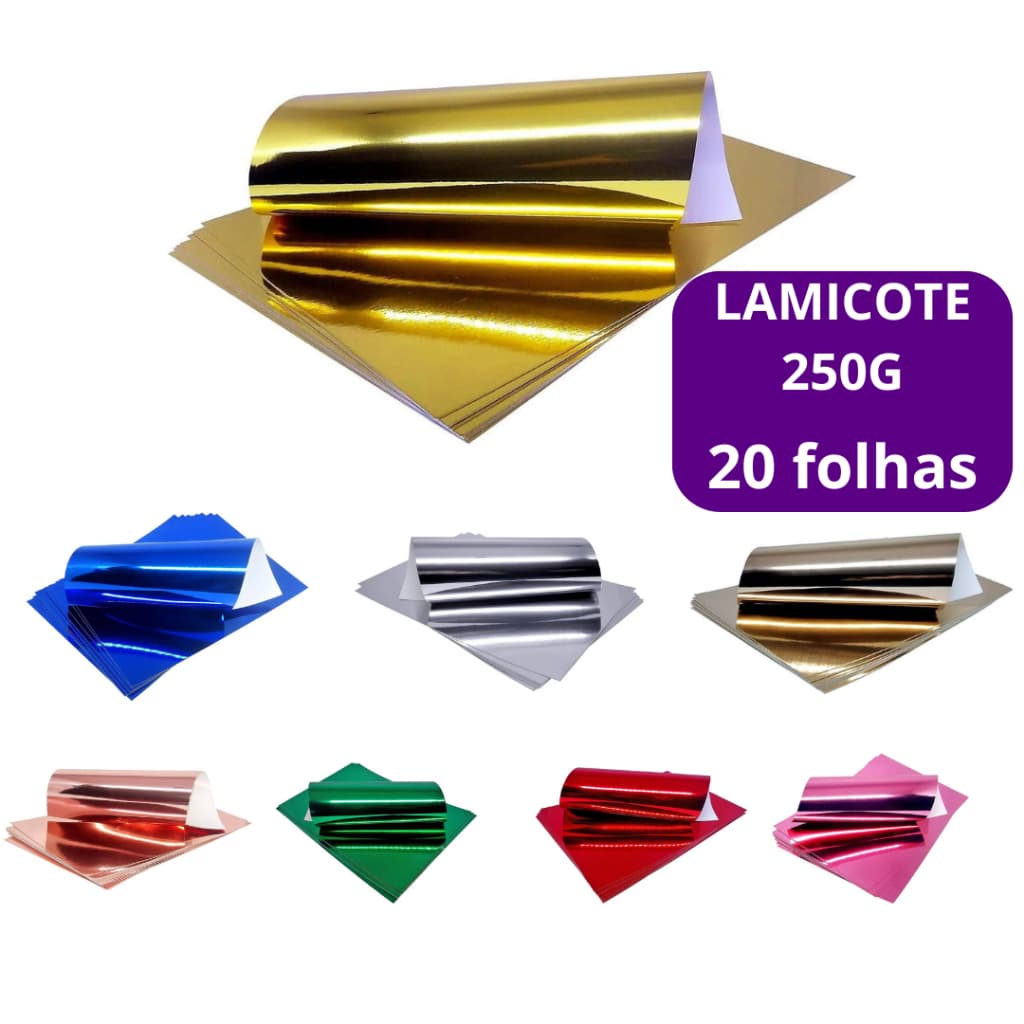 Papel Laminado Lamicote A4 250g 20 Folhas Vermelho Prata Dourado Artesanato Escolar Masterprint