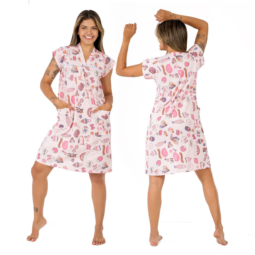 Camisola 100% algodão modelo bata confortável moda senhora pijama vestido de dormi