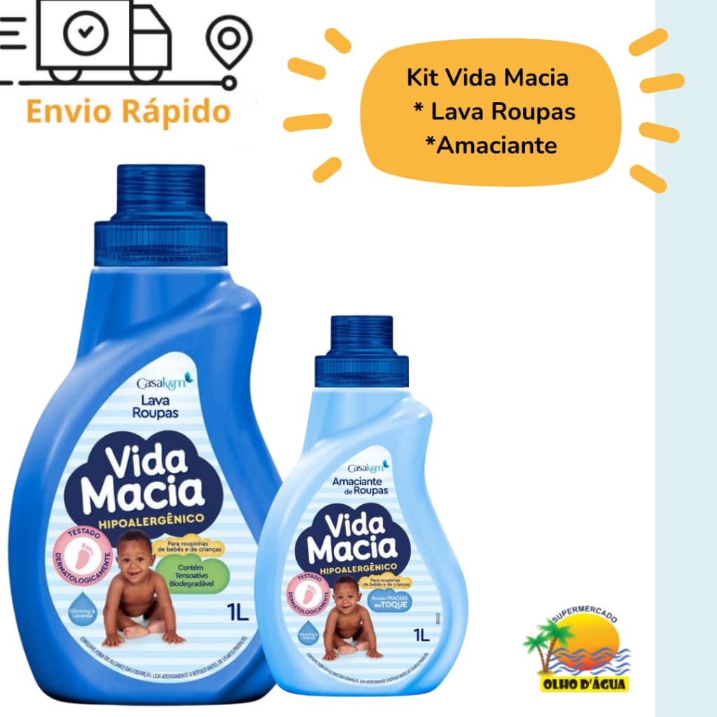 Kit Vida Macia Glicerina e Lavanda - 1 Lava Roupas 1L + 1 Amaciante 1L *NOVA FRAGRÂNCIA*
