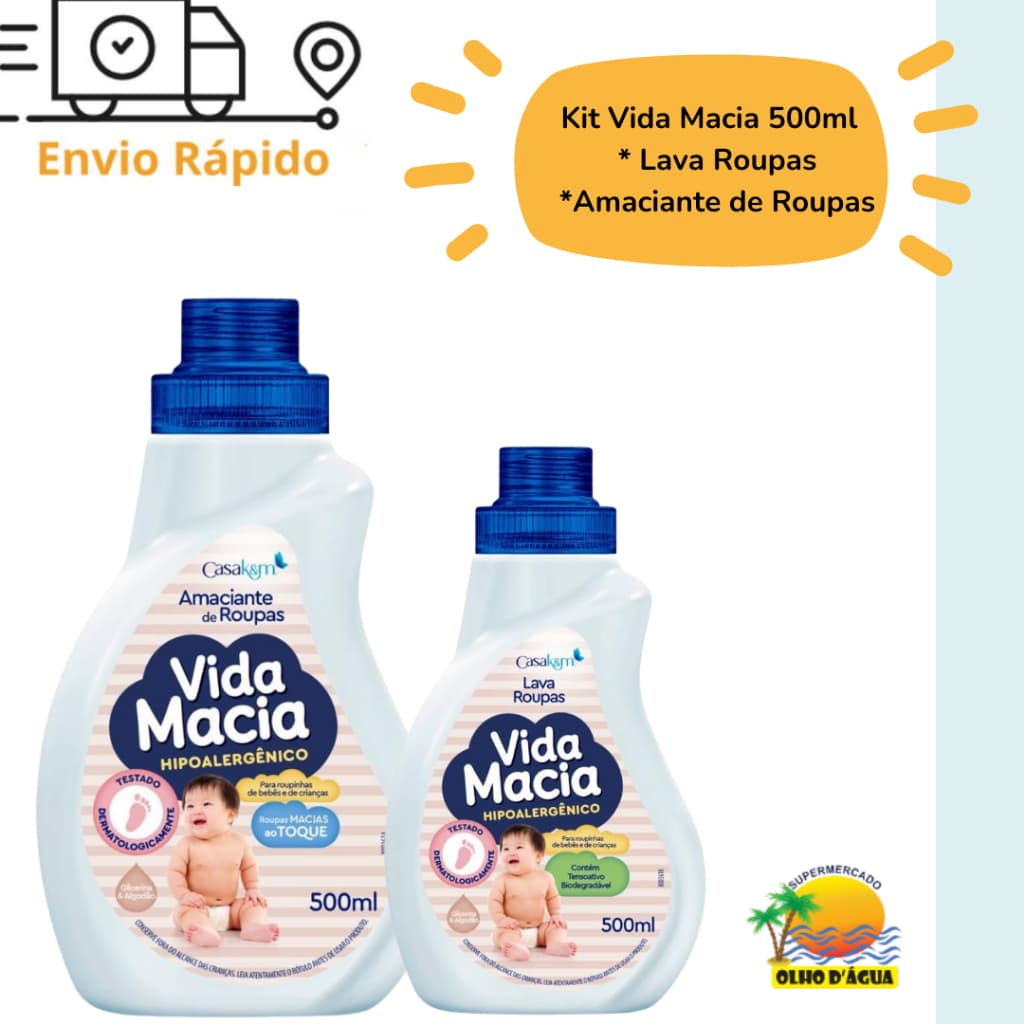 Kit Vida Macia Glicerina e Algodão - 1 Lava Roupas 500ml + Amaciante 500ml *NOVA FRAGRÂNCIA*