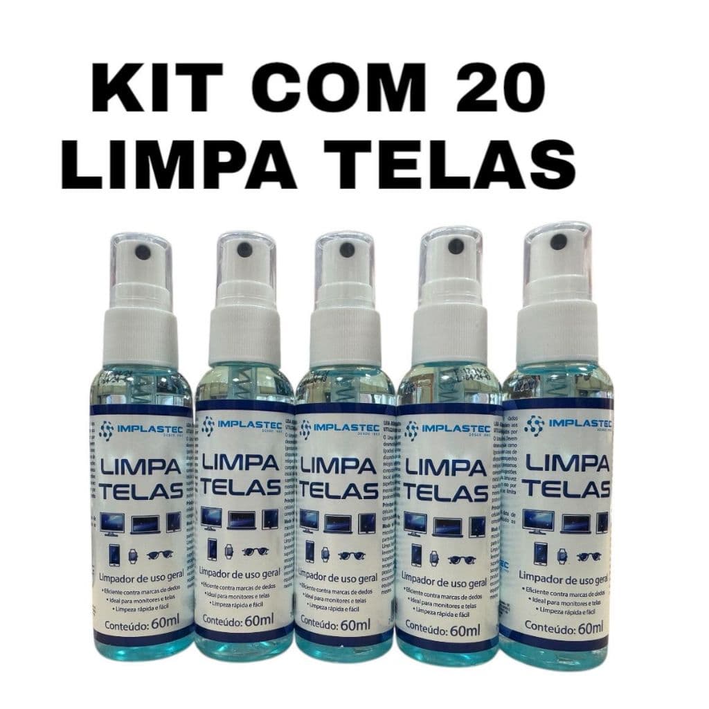 KIT 20 Sprays Limpa Telas Tira Manchas Poeira Monitor Celular Tv Note 60ml Flanela Implastec