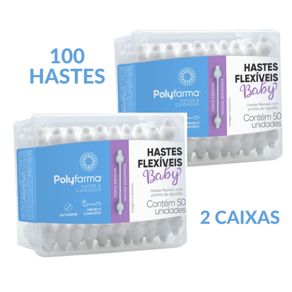 Cotonetes Hastes Flexíveis Bebê Antigerme Ponta especial Kit com 2 caixas