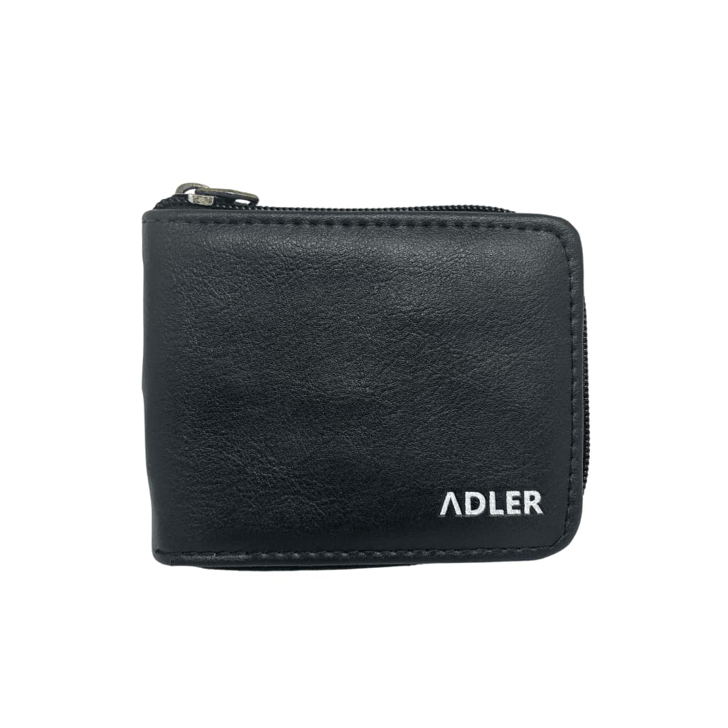 Carteira Preta Zíper Pequena Adler Compacta Porta Notas e Porta Cartões Couro