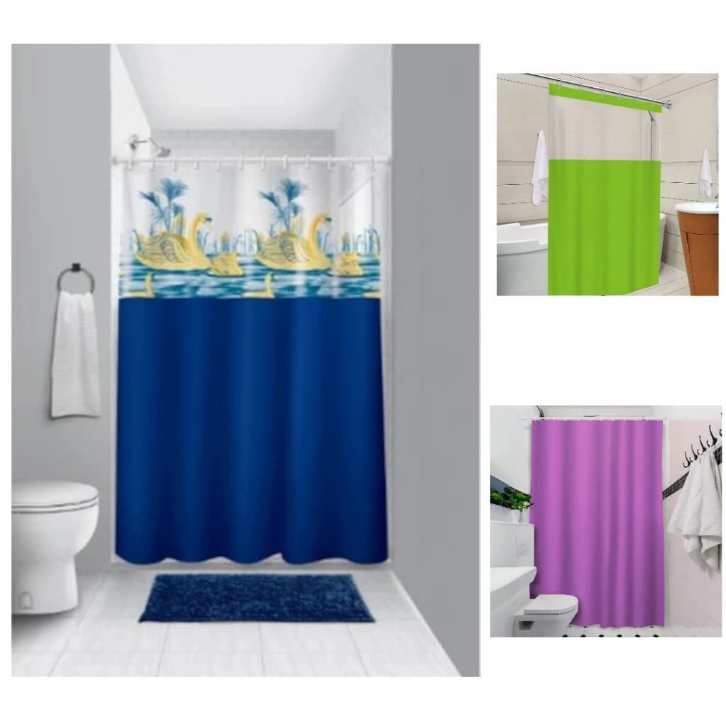 Cortina Box Em PVC com Visor E Ganchos Para Banheiro - Anti Mofo Estampada e Lisa