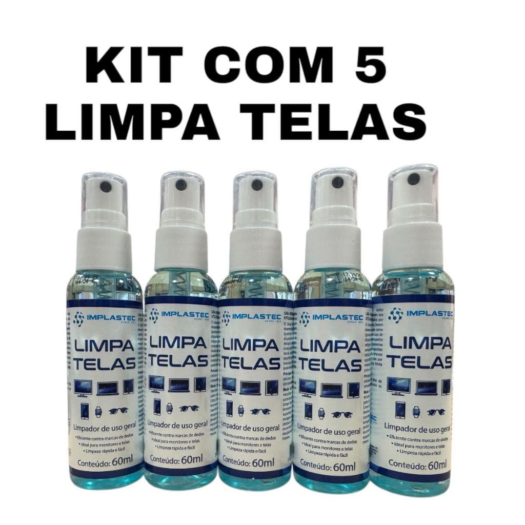 KIT 5 Sprays Limpa Telas Tira Manchas Poeira Monitor Celular Tv Note 60ml Lentes Plasma LCD LED