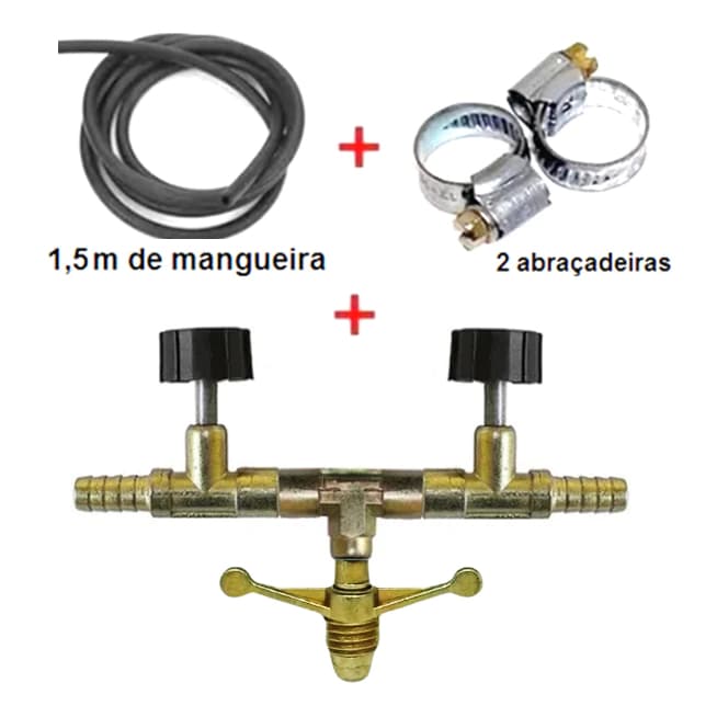 Kit Registro Gás 13 Kg Alta Pressão 2 Saídas Mangueira 1,5m