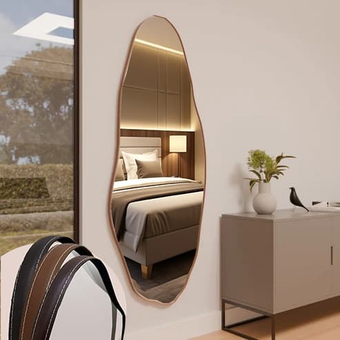 Espelho Orgânico E05 Moldura Couro 110x50cm 150x60cm 170cmx70cm Corpo Inteiro Quarto Sala Banheiro