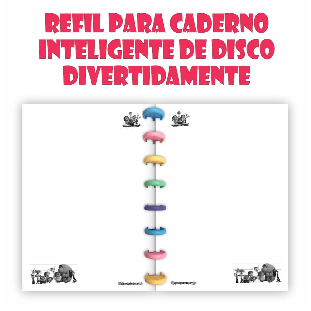REFIL DE FOLHA DE CADERNO INTELIGENTE DISCO TEMAS VARIADOS  TAMANHO A4 12 FUROS