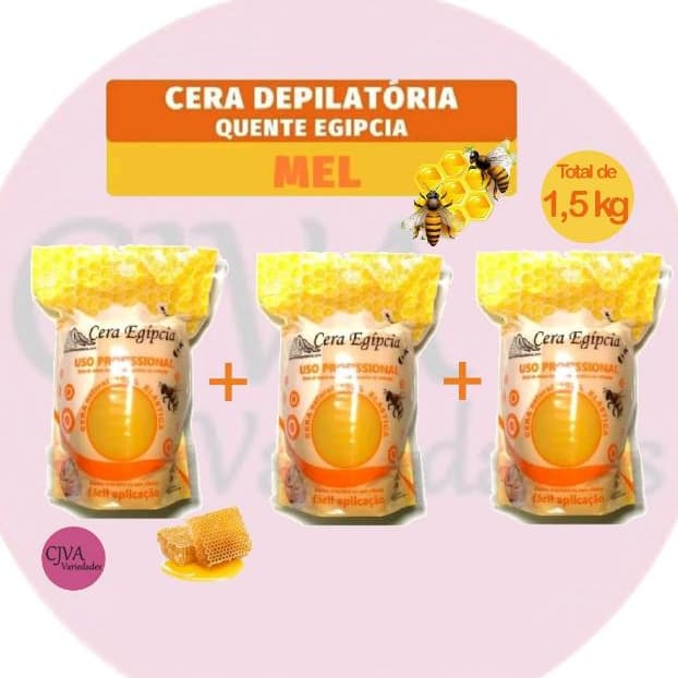 Kit 3 Ceras Egípcia Mel - Quente Depilatória Elástica, menos dolorida. 500g. Total 1,5Kg