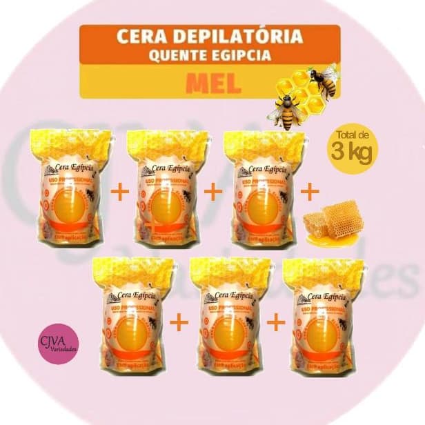 Kit 6 Ceras Egípcia Mel - Quente Depilatória Elástica, menos dolorida. 500g. Total 3Kg