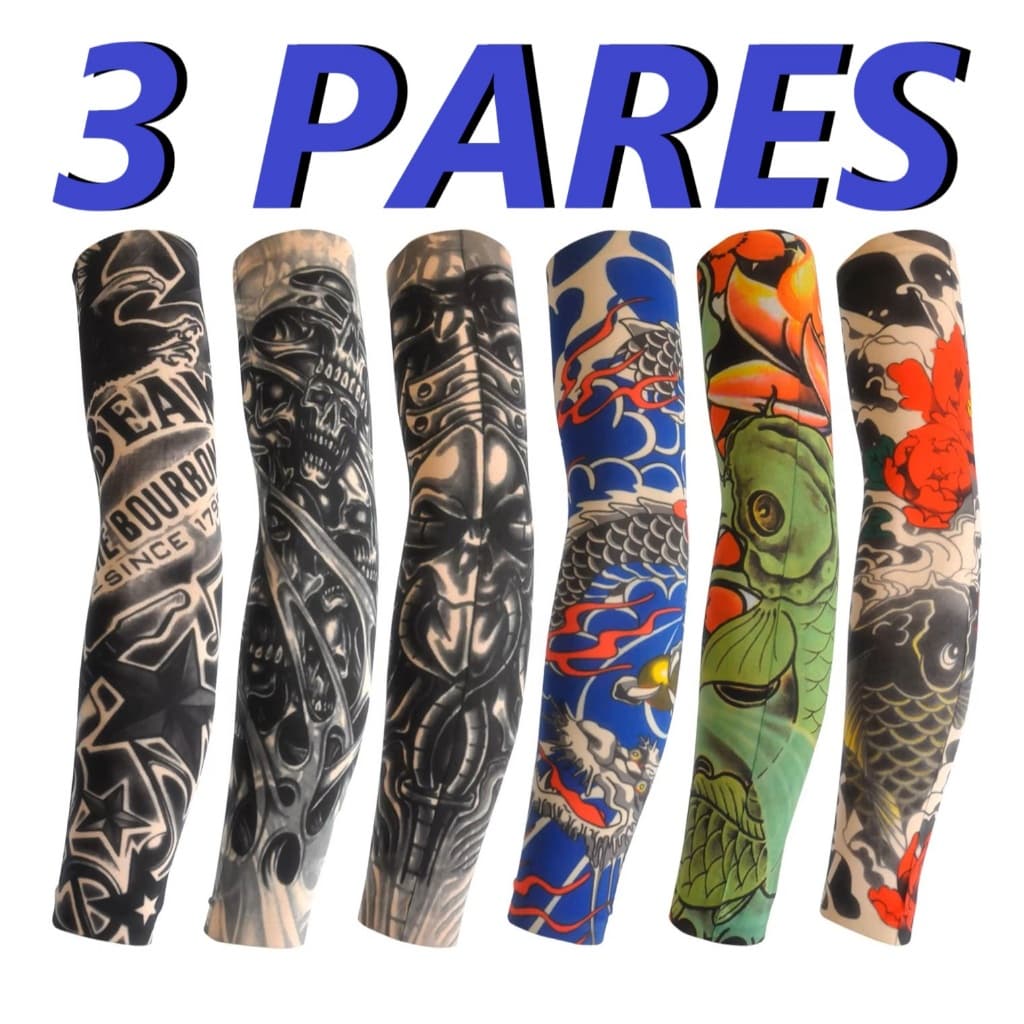 Kit com 03 pares de manguito manga tattoo tatuagem falsa mangote