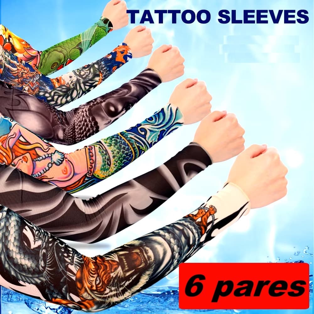 Kit com 6 pares de manguito manga tattoo tatuagem falsa mangote