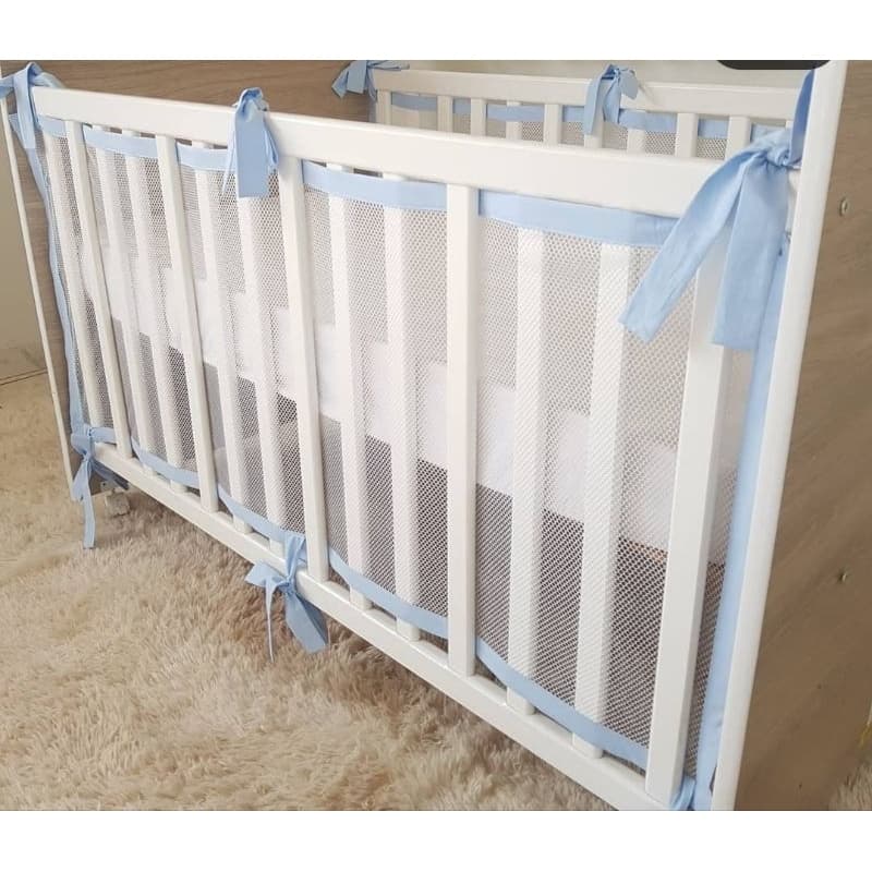 Tela para berço proteção de grade azul, maternidade menino/ menina kit berço