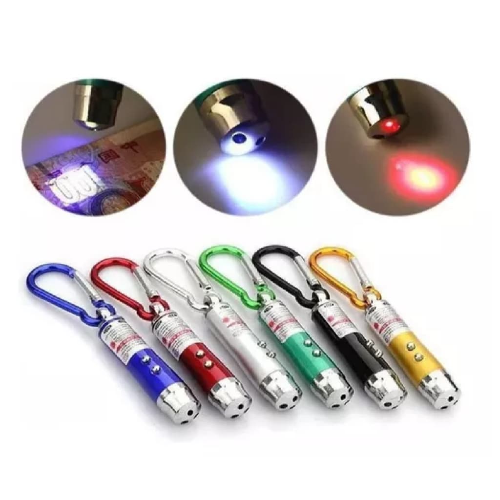 Chaveiro com ponteiro laser e lâmpada 3 em 1