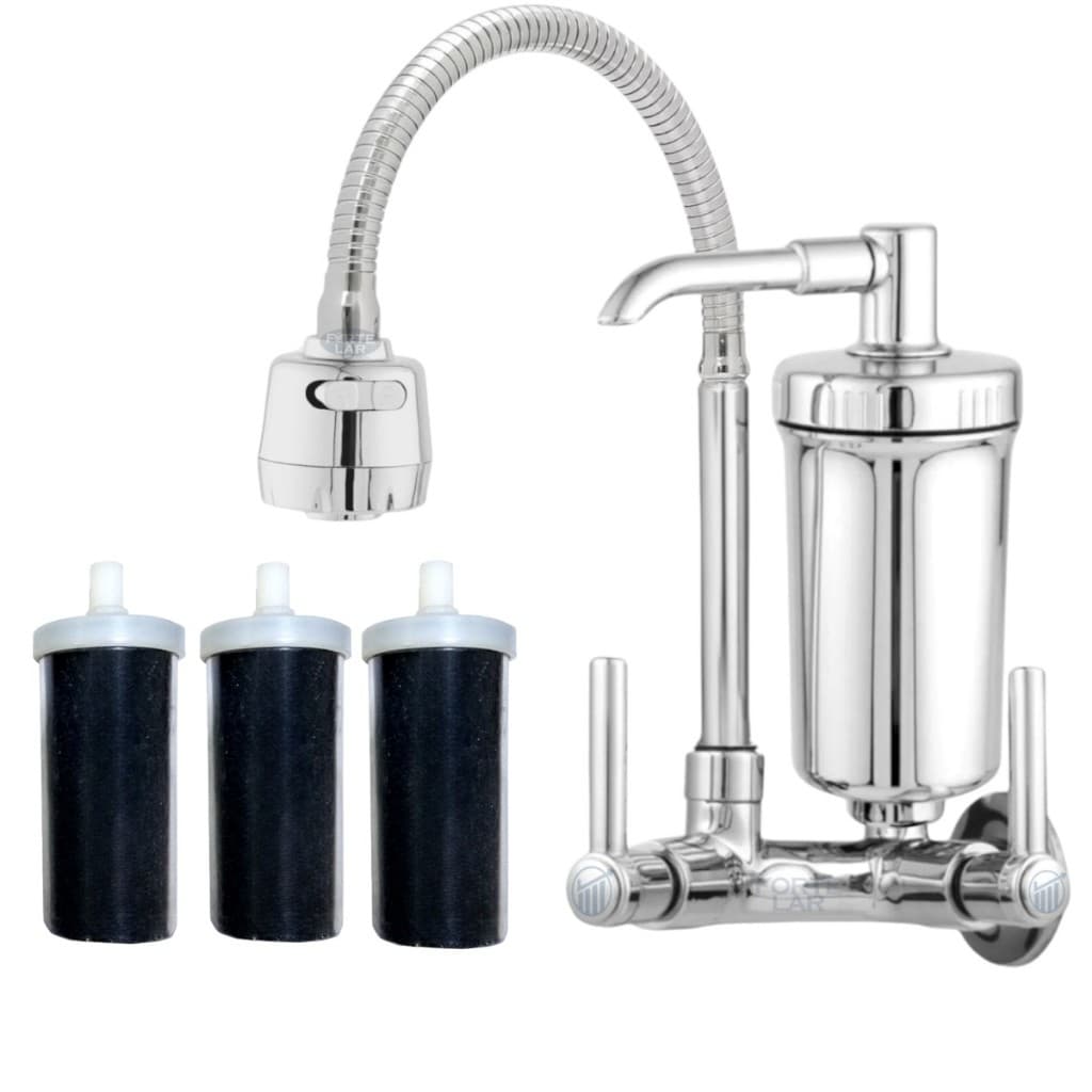 Torneira com Filtro de Cozinha Gourmet Purificador Tubo Flexível 2 Jatos Parede