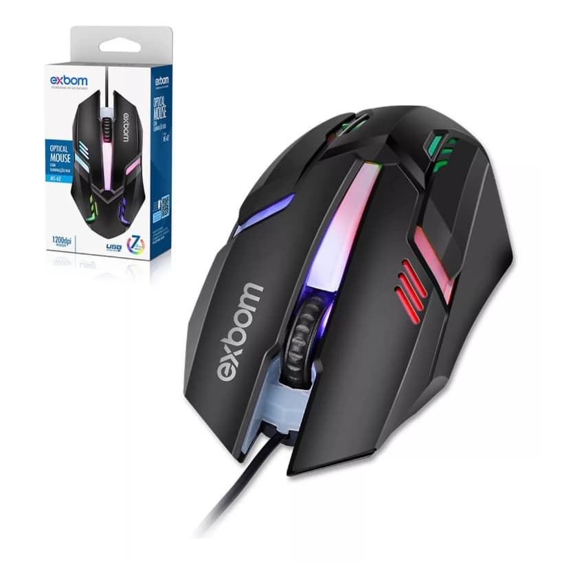 Mouse Gamer Led Rgb 7 Cores Com Fio Usb 1200dpi Ms-62 Exbom