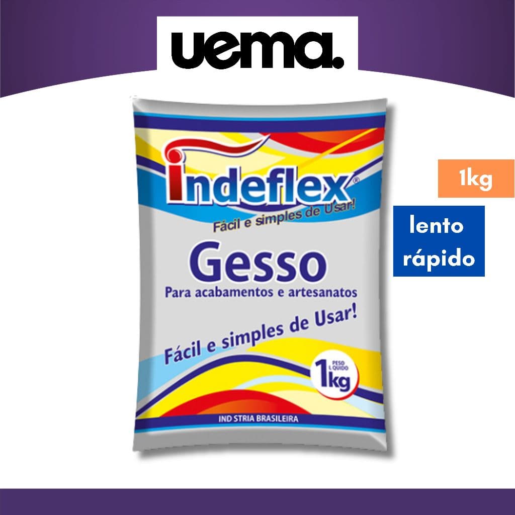 Gesso Pó Lento Rápido 1kg Branco Parede Artesanato Teto Indeflex
