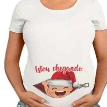 Camiseta Gestante Estou Chegando Grávida Bebê Natal Feliz