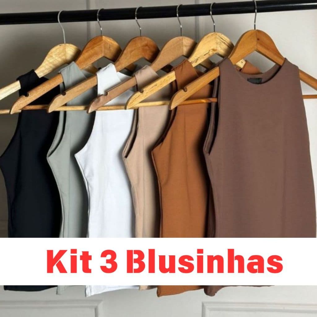 KIT 3 Regatas Blusa Feminina Suplex Duplo Básica Lisa Blogueira Tendencia