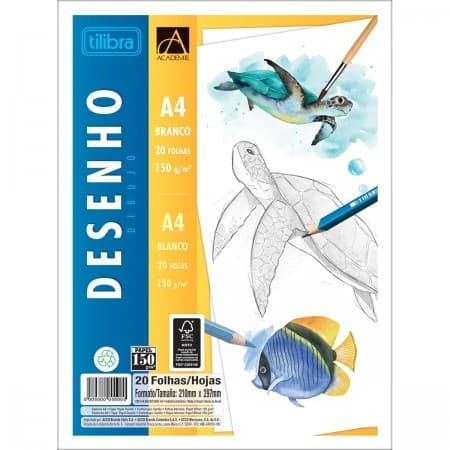 Tilibra Caderno Colado Desenho A4 Branco Académie 20 Folhas