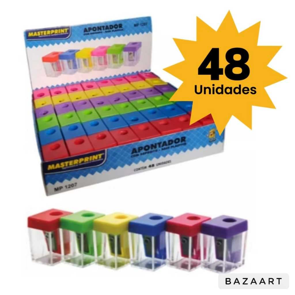Apontador Escolar Com Depósito Colorido Caixa 48 Unidades  Masterprint
